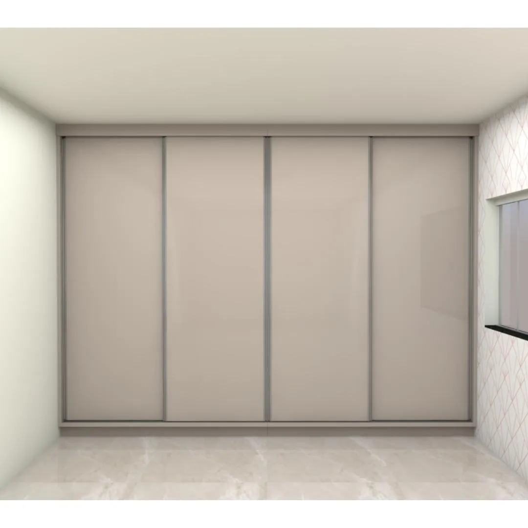 guarda-roupa moderno sob medida com 4 portas de correr em MDF com puxadores perfil